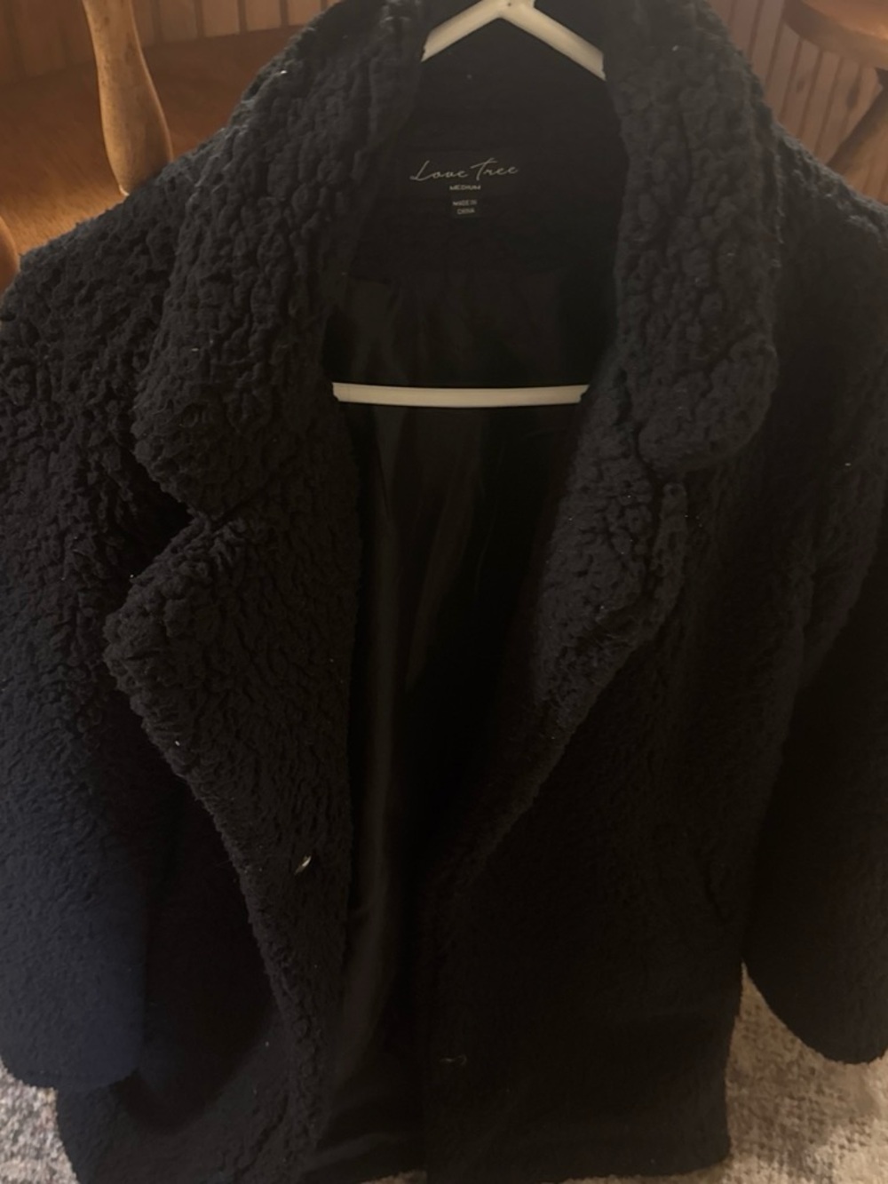 Love Tree Black Teddy Jacket with Shawl Collar